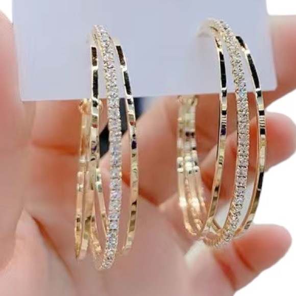 Jewelry - Diamond Gold Hoop Stud Earrings